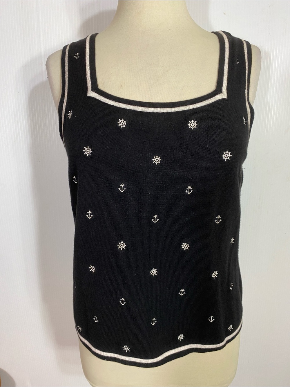 Black Nautical Embroidered Tank Top